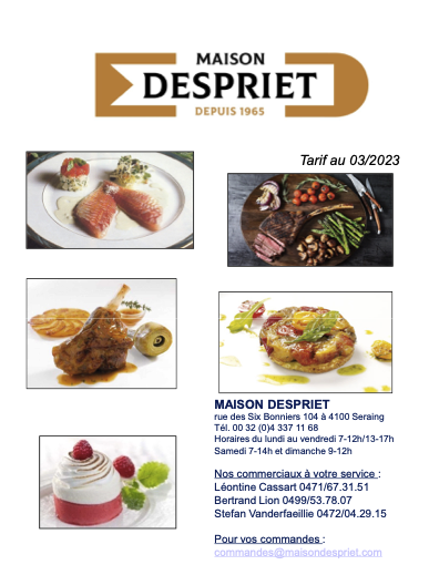 Tarief Maison Despriet (cateringproducten)